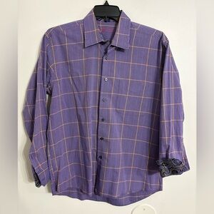 Alan Flusser long sleeve purple plaid and paisley shirt size LARGE